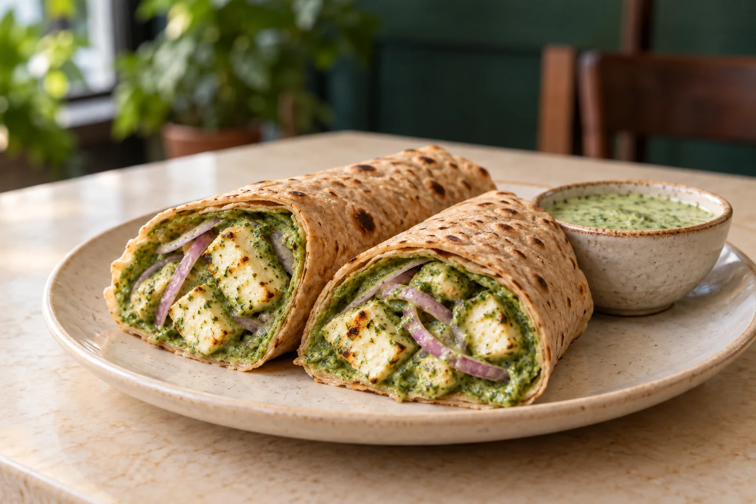 Malai Paneer Tikka Roll in a multigrain wrap